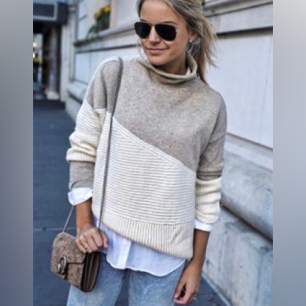 French Connection sweater size small tan camel cream wool fall winter
